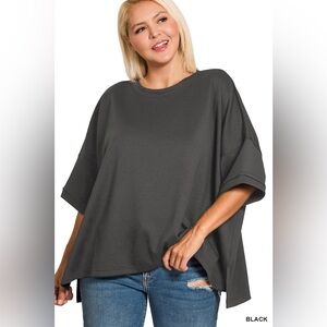 Zenana PLUS SCUBA ROUND NECK TOP WITH SIDE SLITS